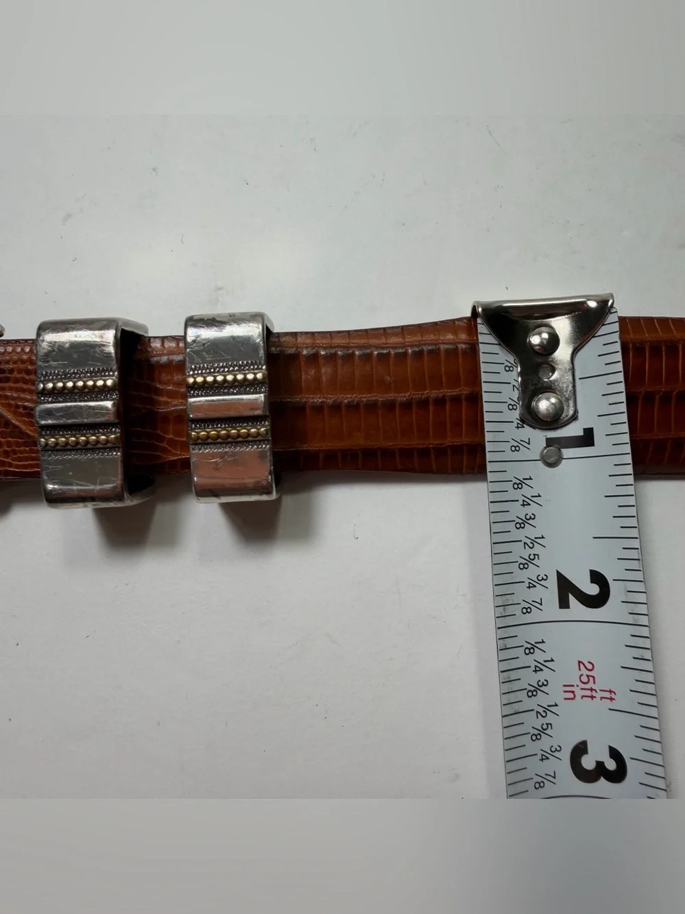 Vintage Italian Calfskin Leather Ranger Belt 38 Lizard Embossed Cognac Brown Y2K